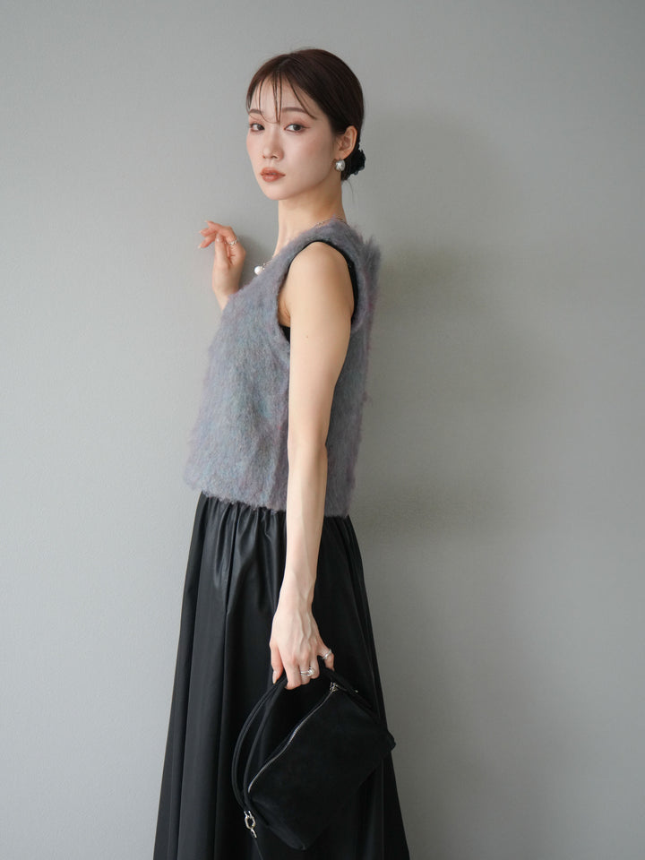 [予約]ミックスシャギーUネックベスト/グリーン