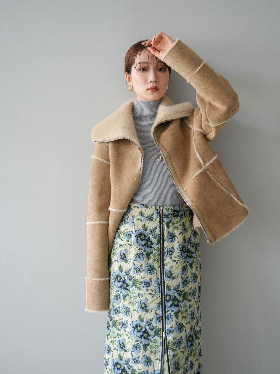 [予約]スタンドカラームートンZIPジャケット/beige