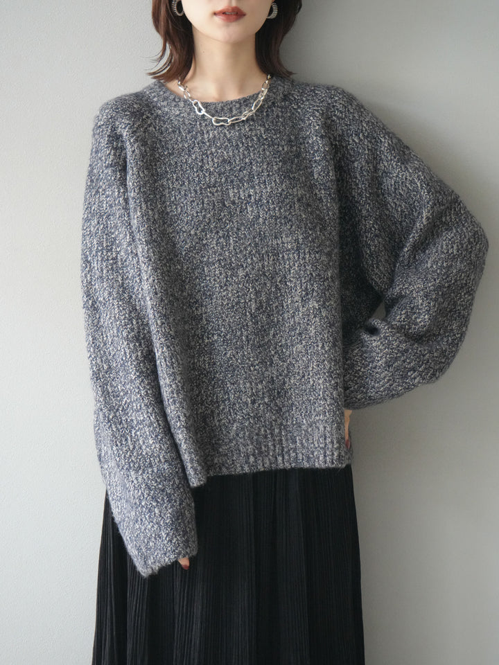 [予約]クルーネック畦編みミックスニット/navy