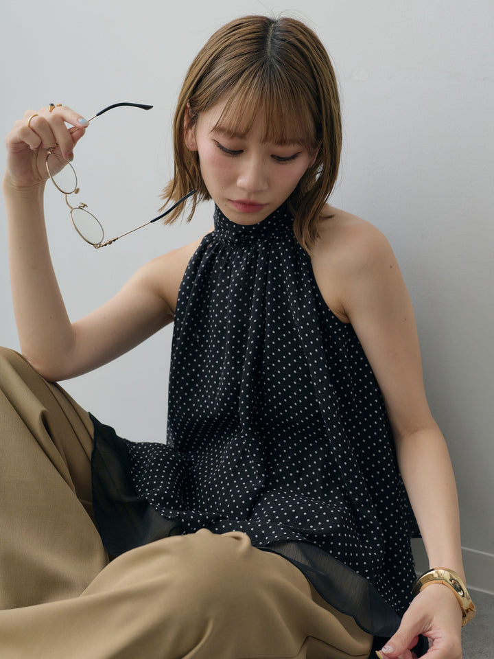 [SET]ドットレイヤードホルターブラウス+クレープデシンタックワイドパンツ(2set)