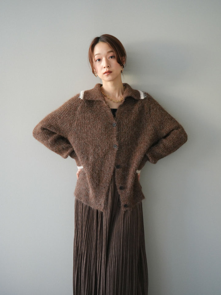 [予約]襟付きバイカラーミックスニットカーディガン/brown