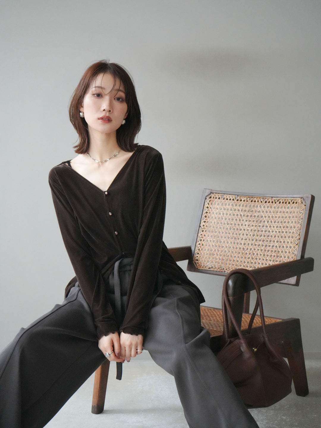 [予約]ベロアカーディガン/brown