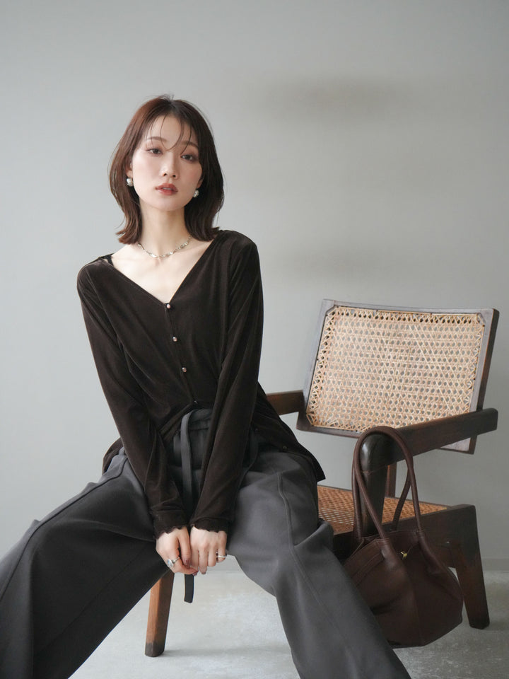 [予約]ベロアカーディガン/brown