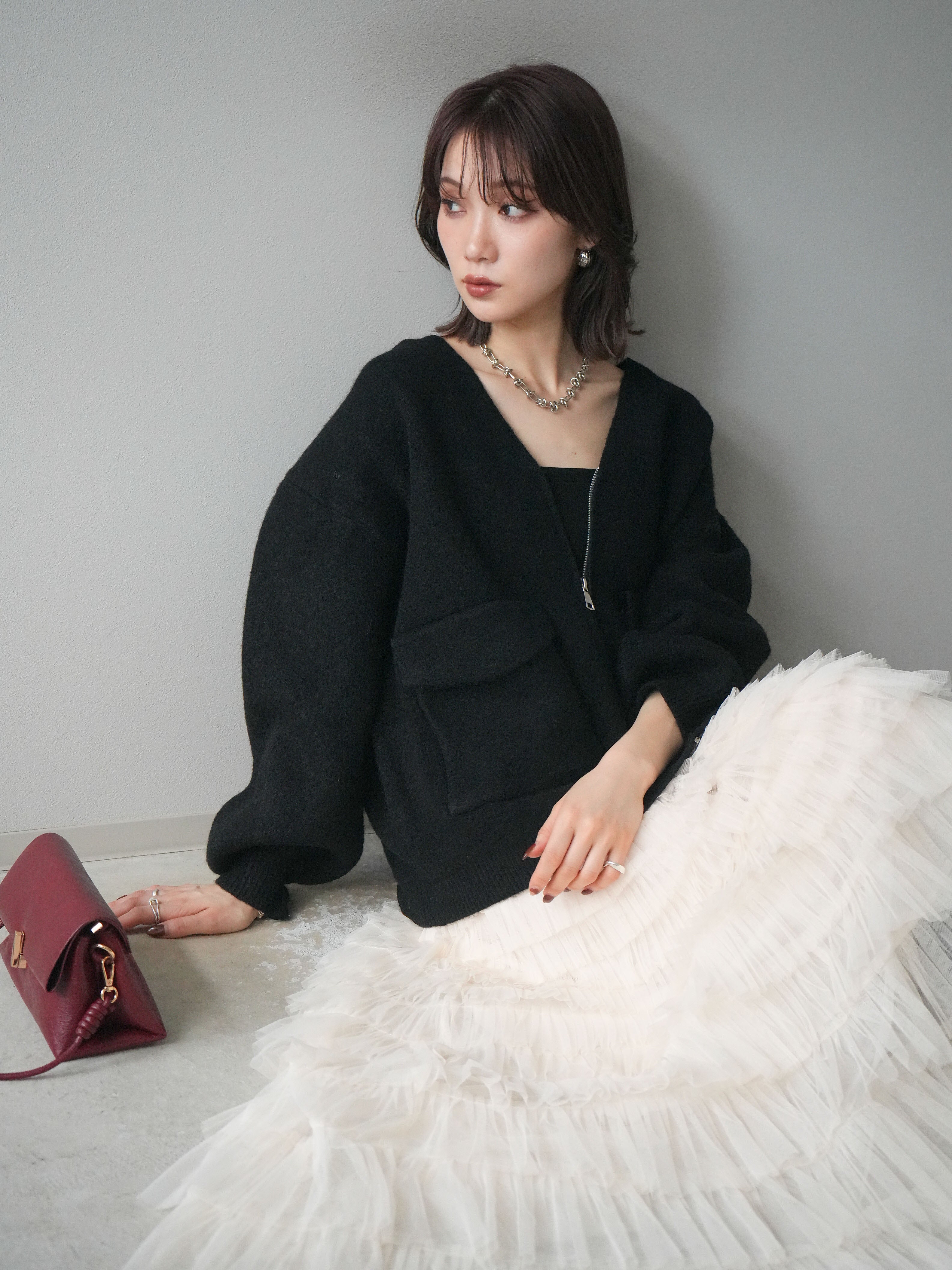 予約]BIGポケットジップニットカーディガン/black – Lumier