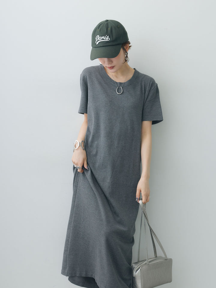 [予約]バックレースストレッチTEEワンピース/charcoal