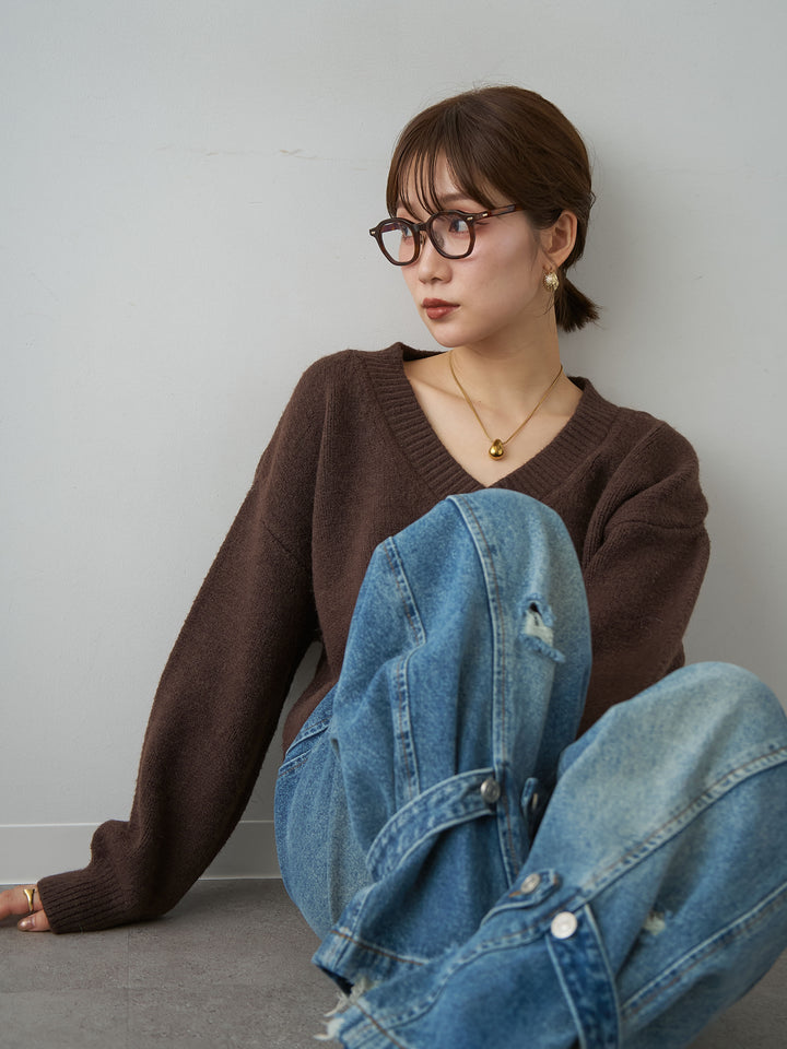 [予約]Vネックワイドショートニット/brown
