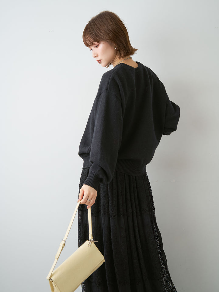 [SET]アルパカタッチ刺繍レースロゴニットプルオーバー+選べるアクセセット(2set)