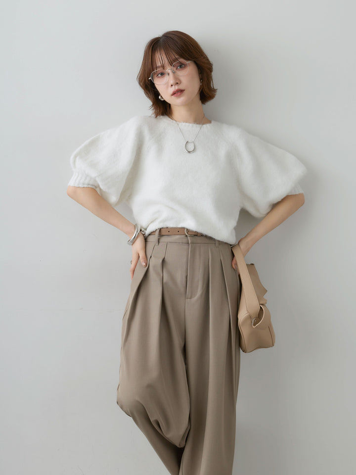 [SET]モヘアハーフプルオーバー+ツイルタックワイドパンツ(2set)