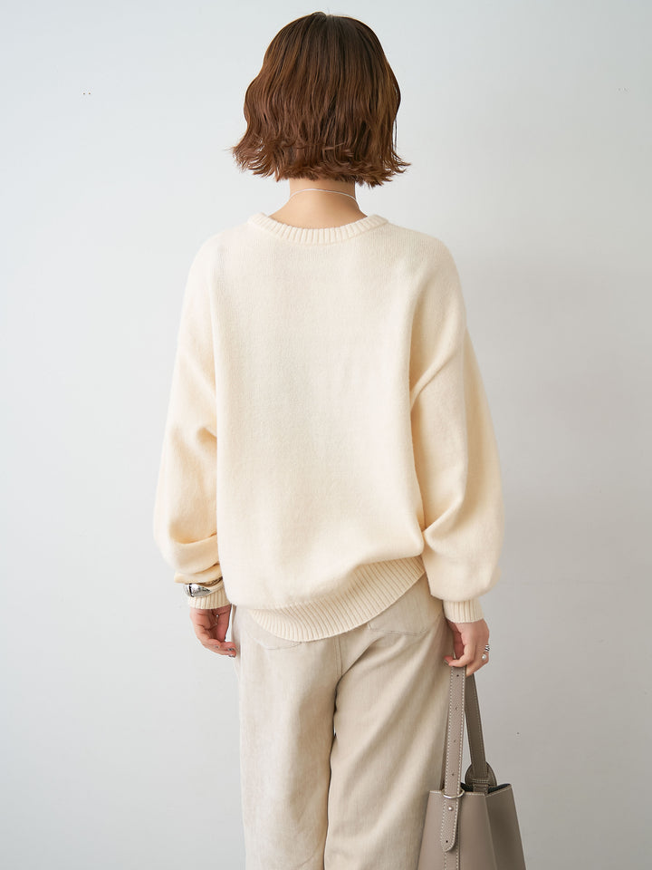 [予約]アルパカタッチ刺繍レースロゴニットプルオーバー/ivory