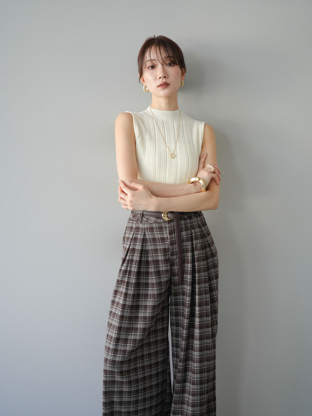 [予約]スリーブレスランダムリブニットトップス/アイボリー