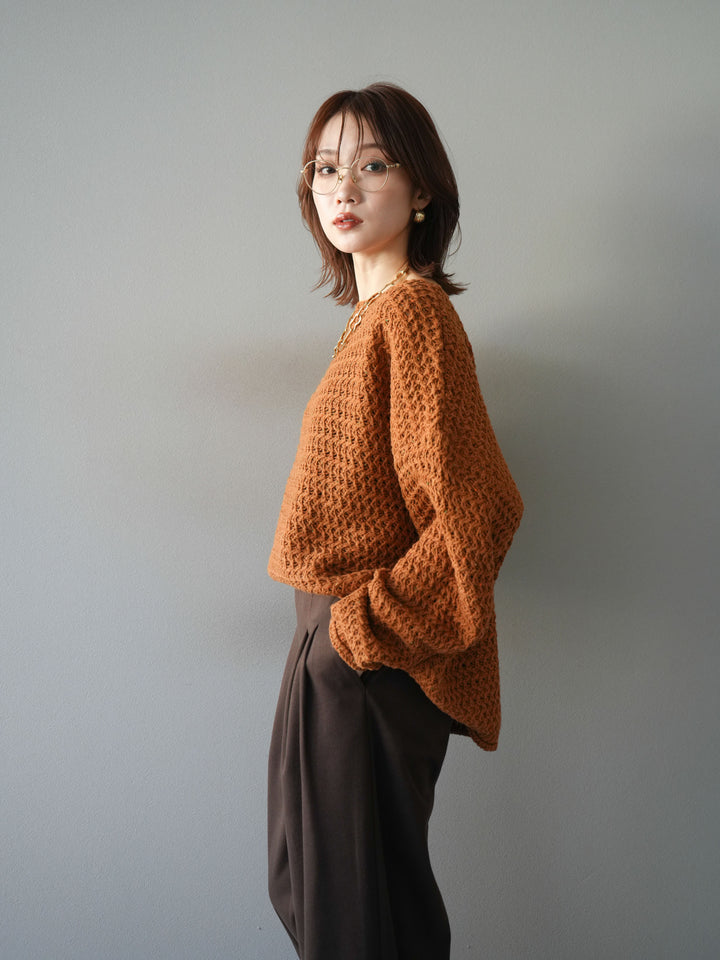 [予約]ネップ透かし編みオーバーニット/camel