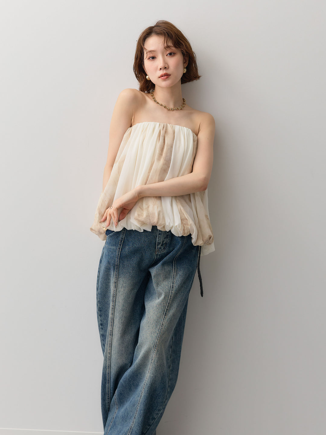 [予約]シフォンバルーンベアトップス/beige