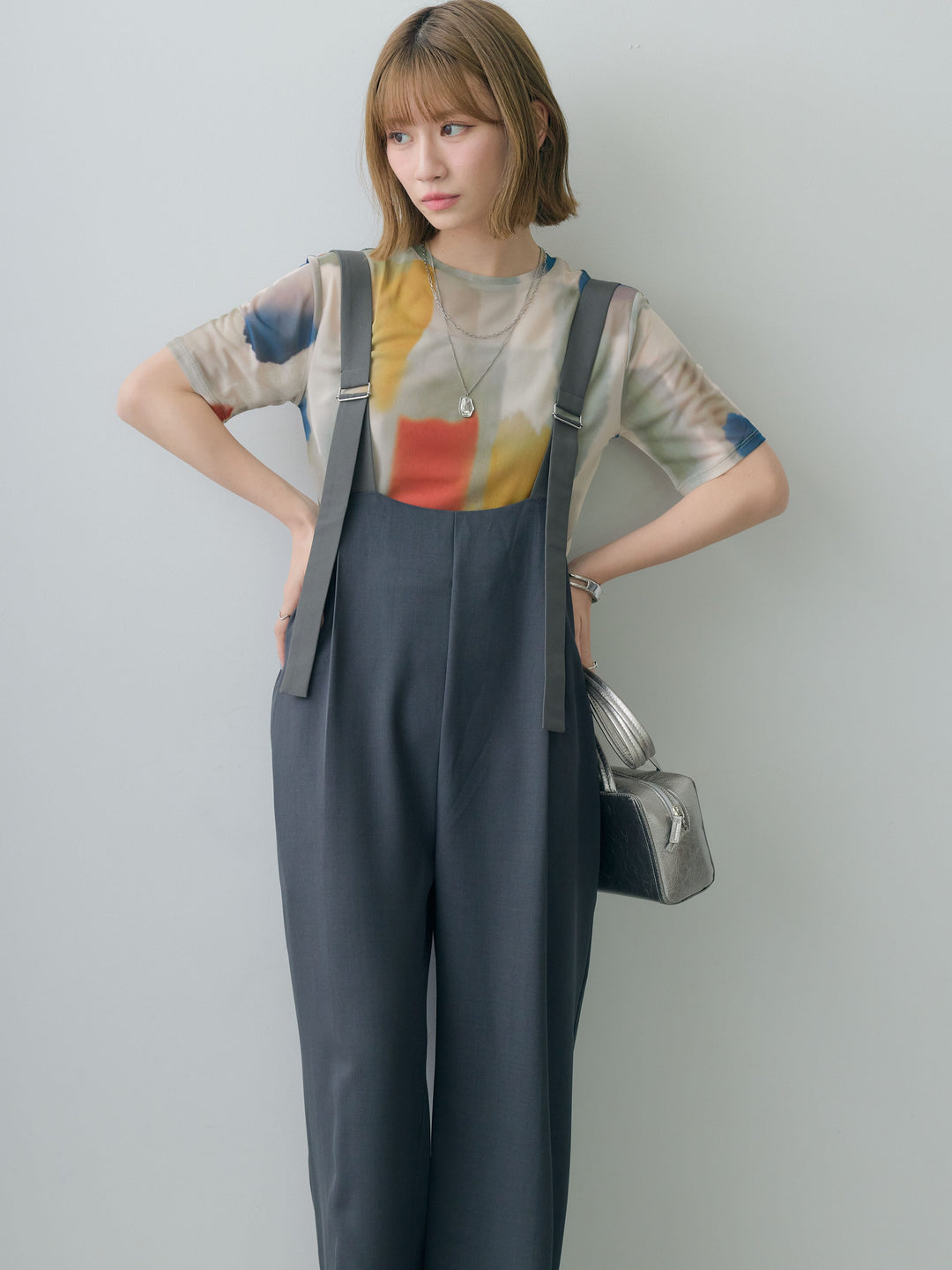[SET]水彩アートシアーTシャツ+前後2wayドレープワイドオールインワン(2set)