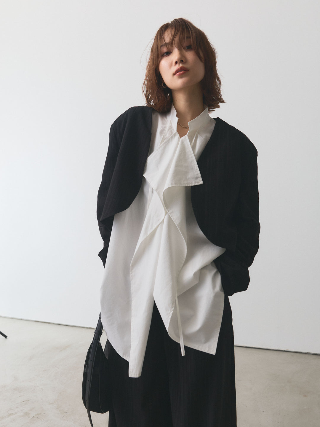 【Allure】[SET]ヘリンボーンショートジャケット＆ワイドパンツSET UP+ヘリンボーンショートジャケット＆ワイドパンツSET UP(2set)