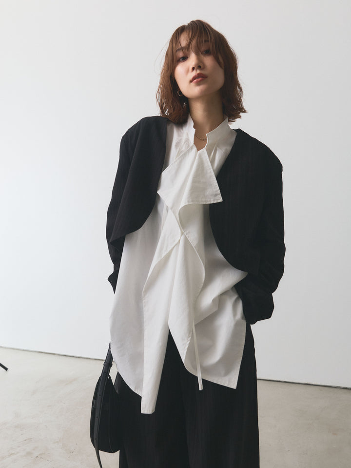 【Allure】[SET]ヘリンボーンショートジャケット＆ワイドパンツSET UP+ヘリンボーンショートジャケット＆ワイドパンツSET UP(2set)