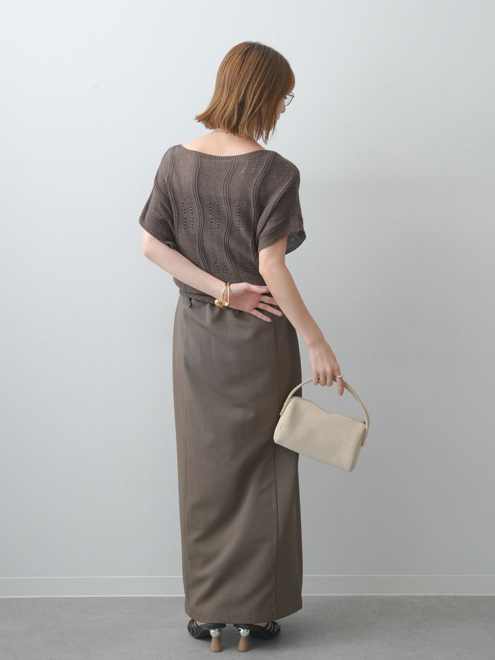 [SET]アイレットサマーニットトップス+クレープデシンフラップ付きストレートスカート(2set)
