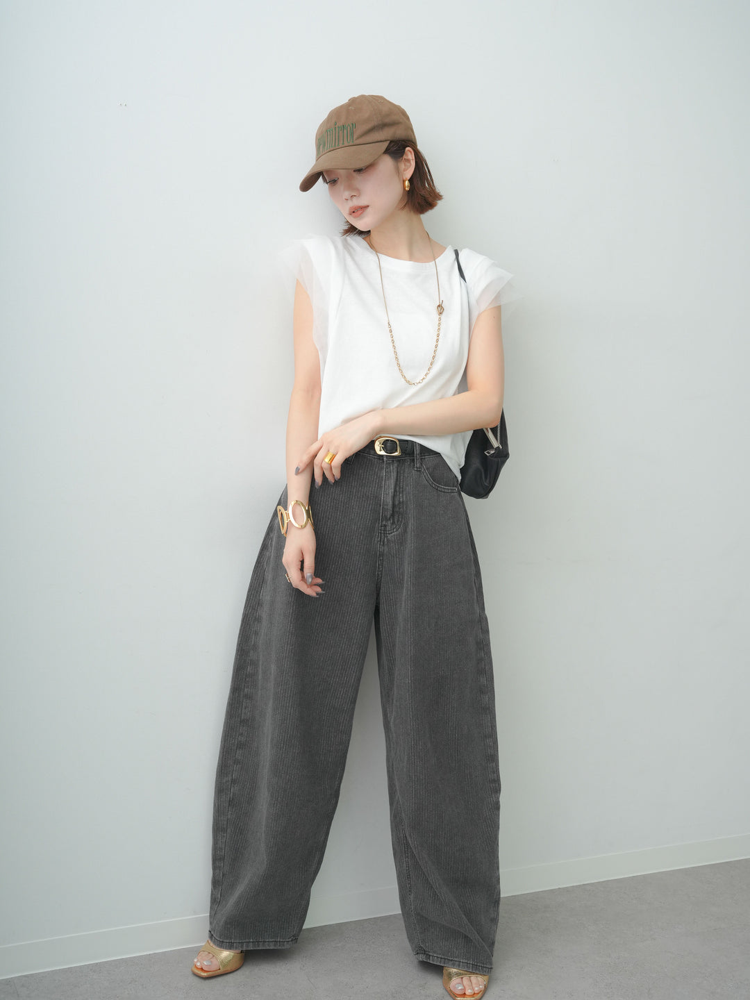 [SET]ショルダーチュールノースリTEE+選べるアクセセット(2set)
