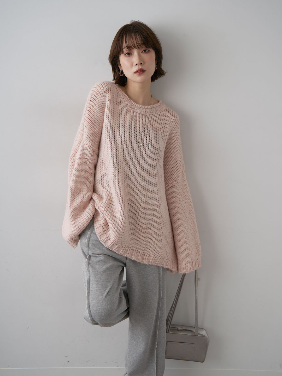 [予約]オーバーサイズドロップショルダーニットプルオーバー/pink