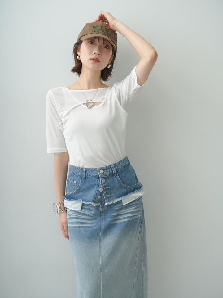[SET]前後2wayシアーアシメレイヤード風TEE+前後2wayシアーアシメレイヤード風TEE(2set)