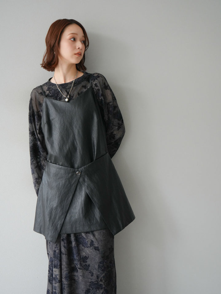 [予約]レイヤードレザーキャミソールチュニック/ブラック