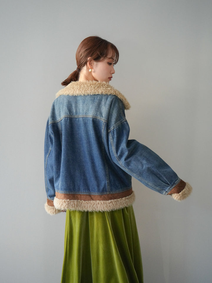 [予約]スタンドカラーファー×デニムジャケット/blue