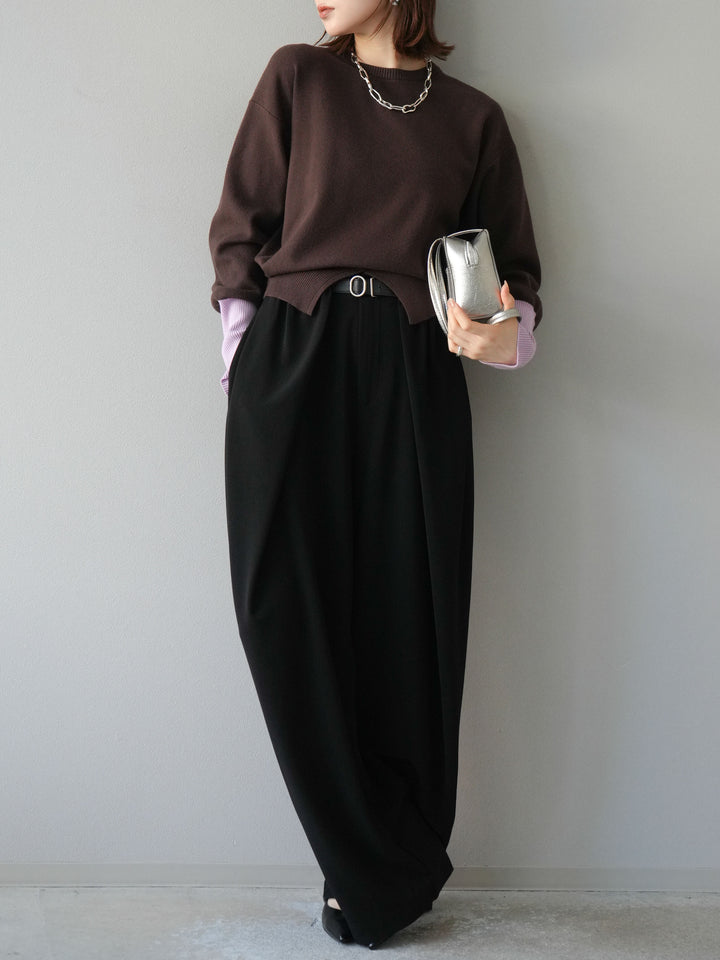 [予約]ベルト付タックワイドパンツ/ブラック