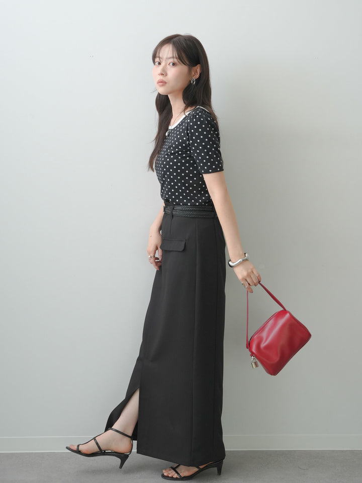 [SET]前後2wayドットバイカラーパイピングTEE+クレープデシンフラップ付きストレートスカート(2set)