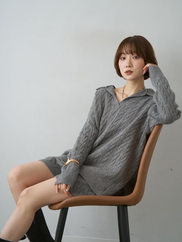 [SET]ケーブルスキッパーニットトップス＆ニットショートパンツSET UP(2SET)