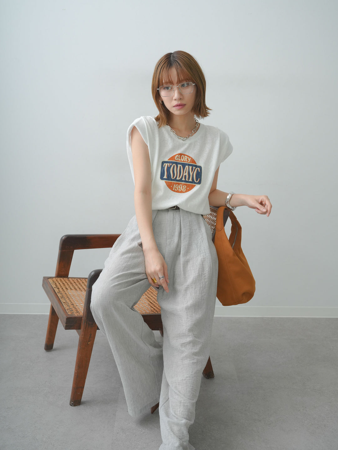 [SET]ヴィンテージロゴドロストTEE+リネンライクベルトループワイドパンツ(2set)