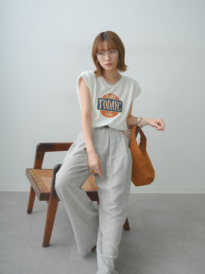 [SET]ヴィンテージロゴドロストTEE+リネンライクベルトループワイドパンツ(2set)
