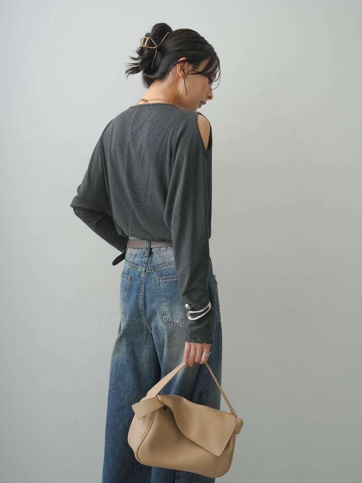 [予約]ショルダーオープンドレープネックカットソー/darkgray