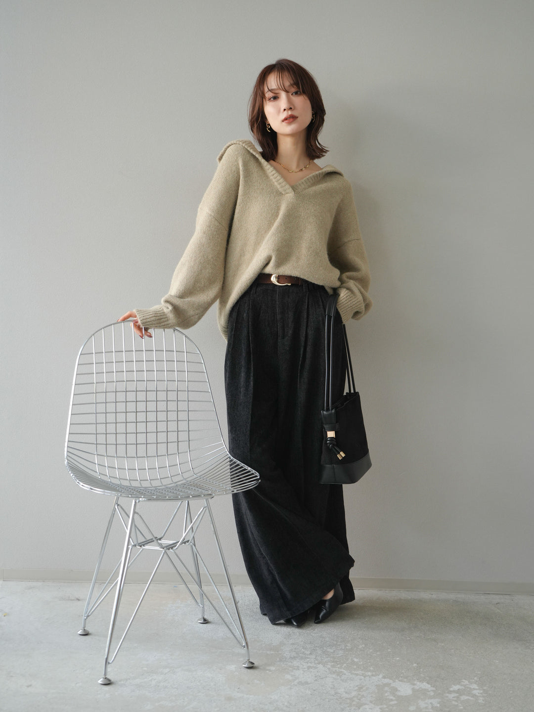 [SET]スキッパーニットプルオーバー+選べるアクセセット(2set)