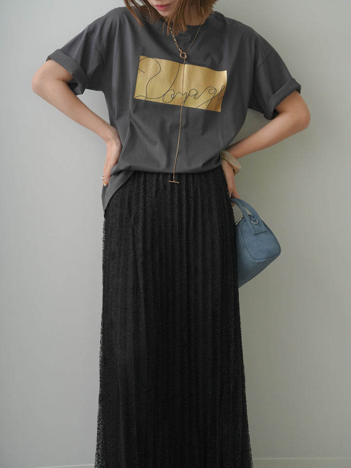 [SET]箔プリントボックスTEE+フローラルレースプリーツスカート(2set)