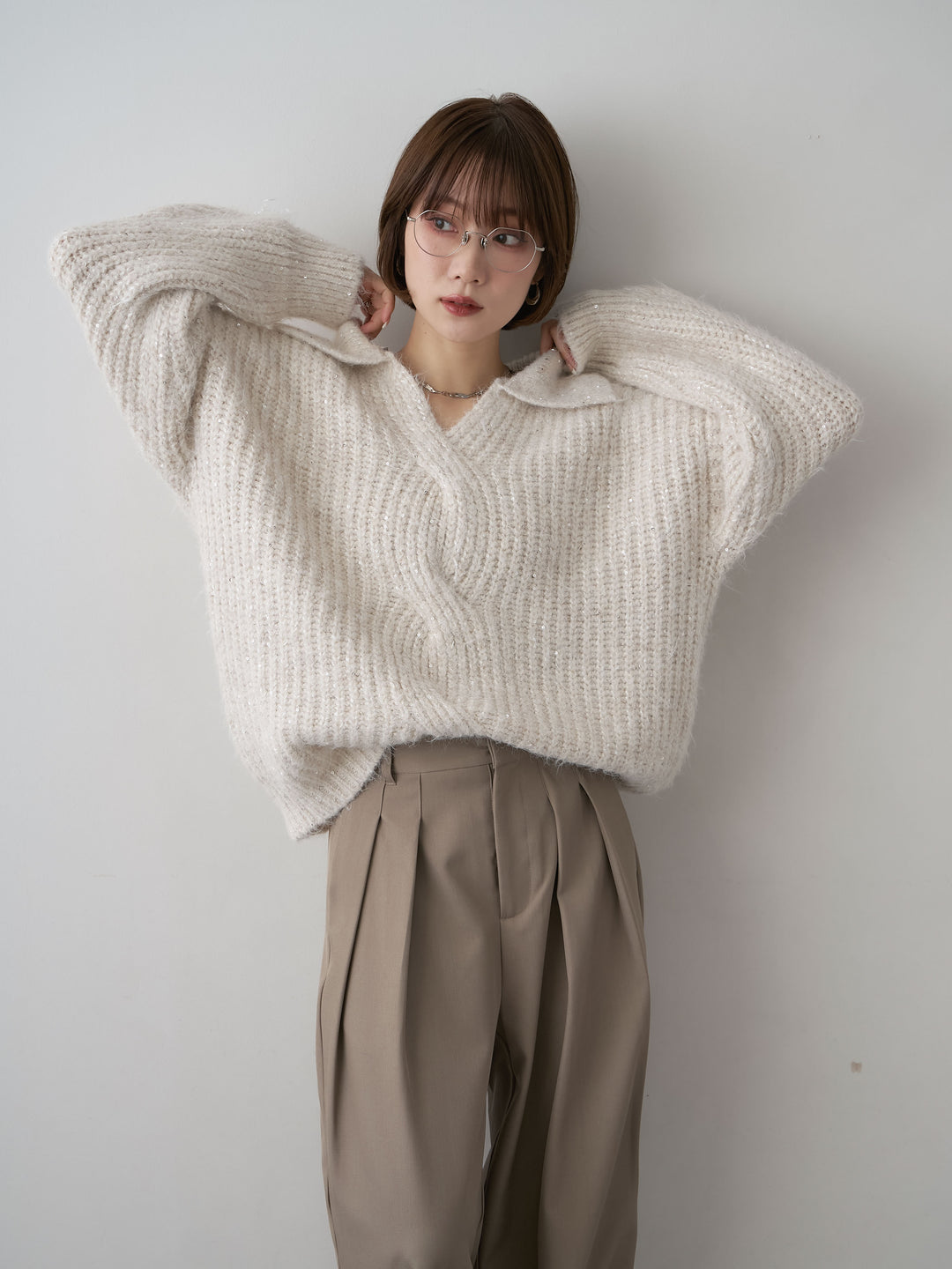 [予約]スキッパースパンリブニットトップス/ivory