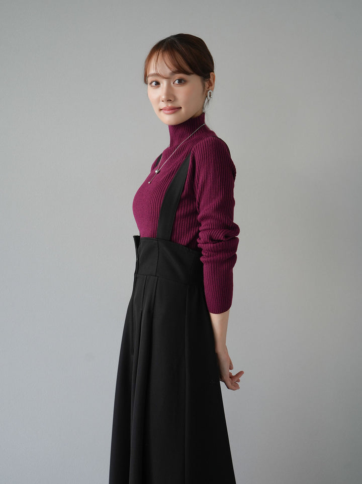 [預訂] 瓶頸式羅紋針織上衣/酒紅色