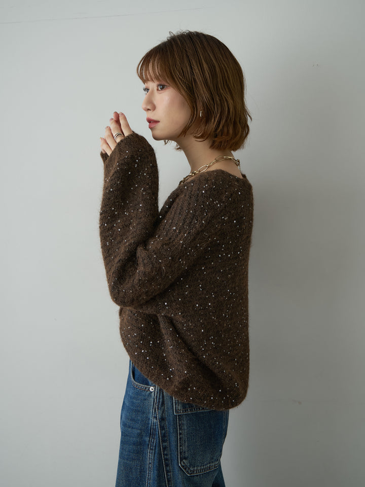 [SET]スパンコールデザインボタンカーディガン+選べるアクセセット(2set)