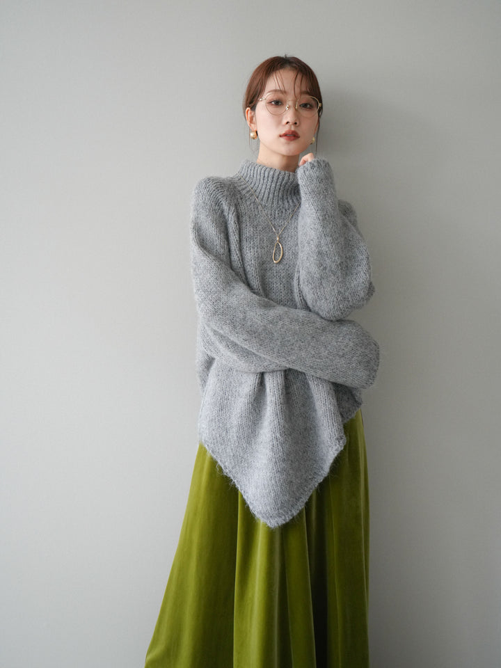 [予約]アシンメトリーハイネックニットプルオーバー/gray