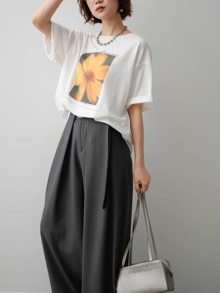 [SET]フラワーフォトTEE+ベルトループデザインワイドパンツ(2set)