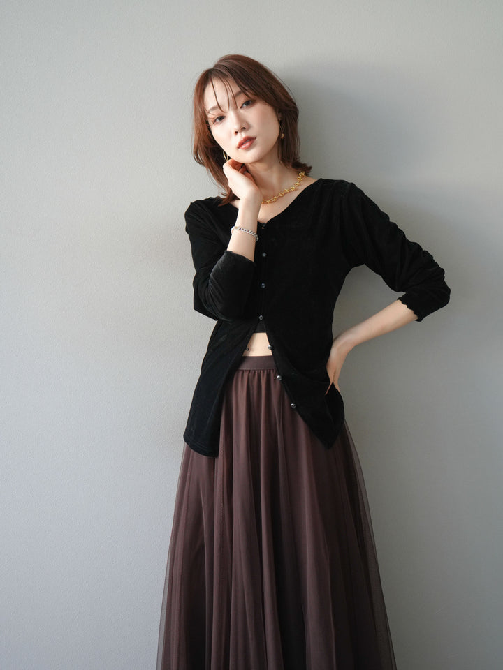 [予約]ベロアカーディガン/black