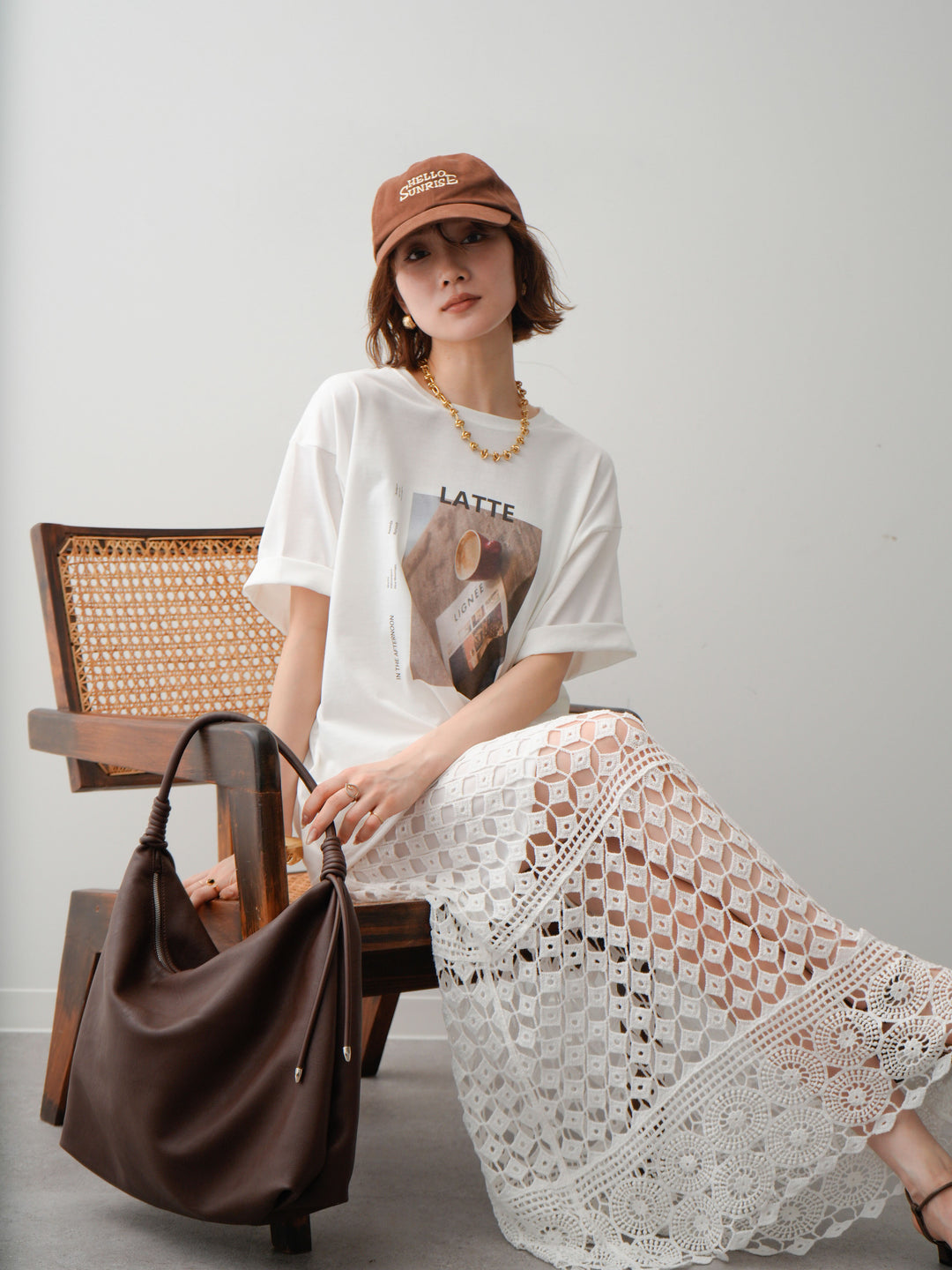 [SET]フォトプリントロゴTEE+クロシェレースIラインスカート(2set)