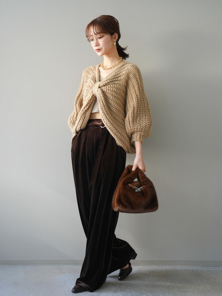 [予約]ベロアベルトスリムパンツ/brown