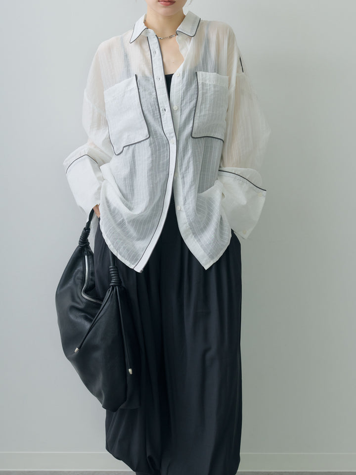 [予約]バイカラートリムオーバーストライプシャツ/offwhite