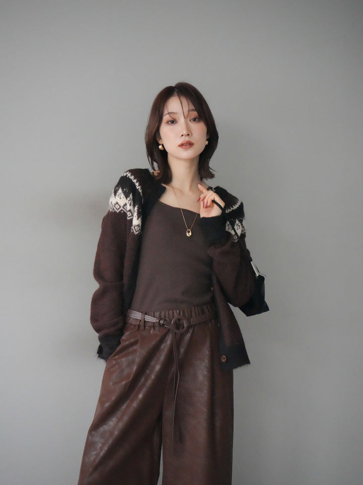[予約]ノルディック柄ニットカーディガン/brown