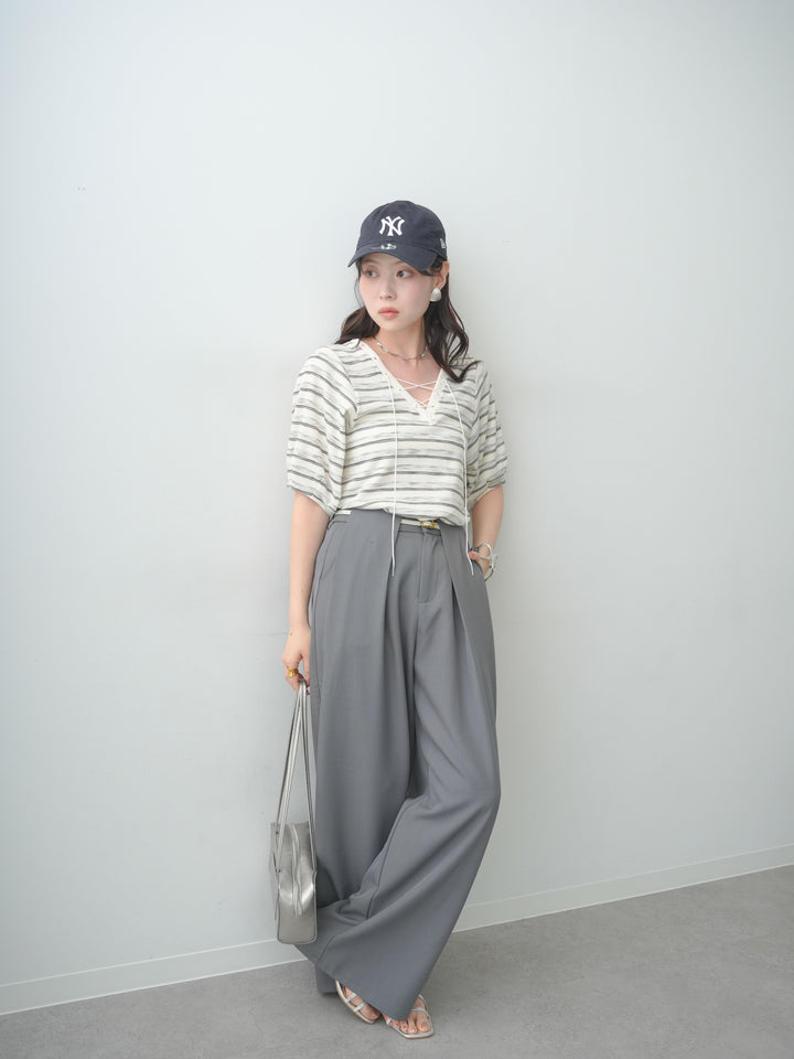 [予約]レースアップワッフルハーフトップス/gray
