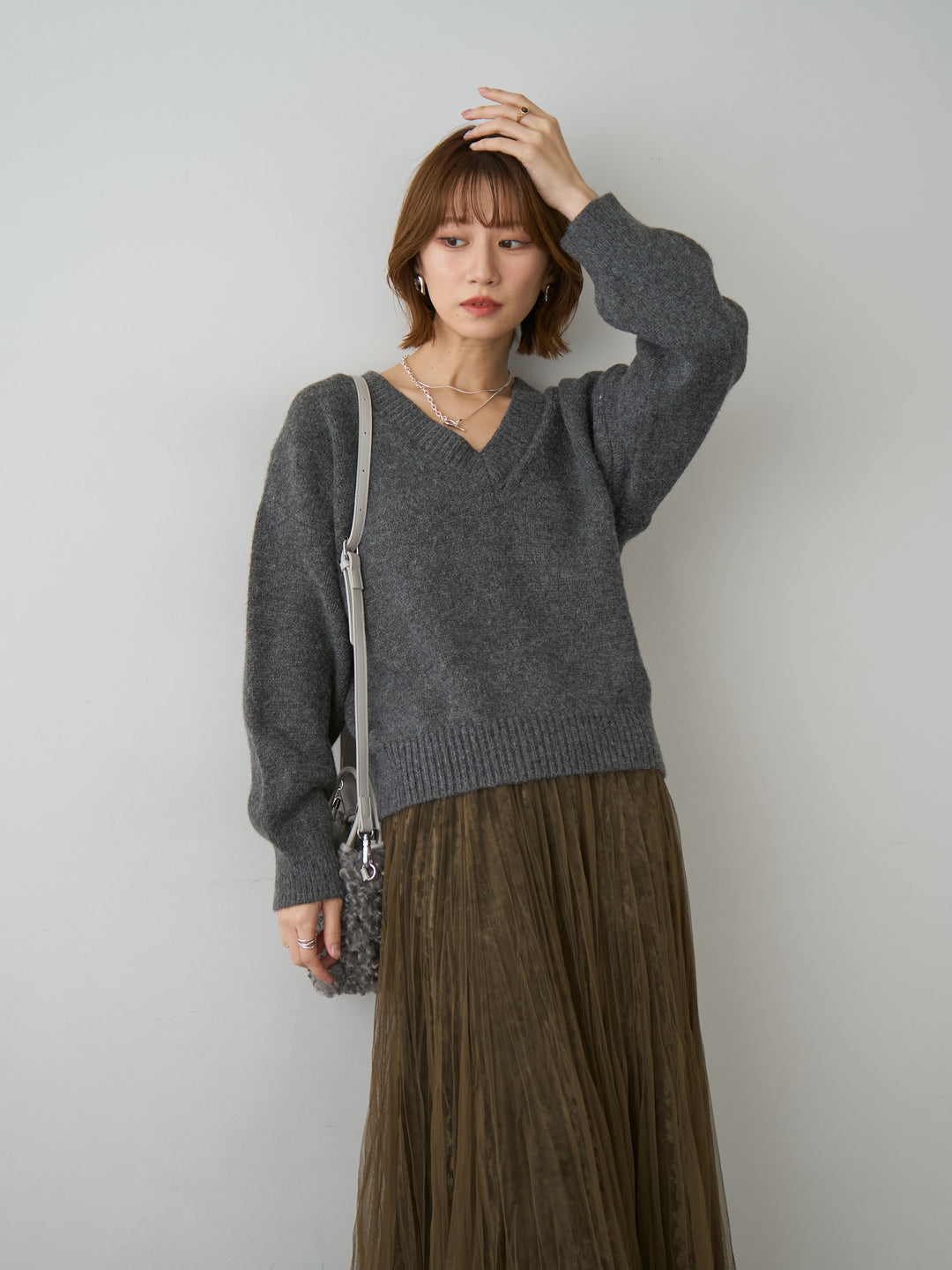 [SET]Vネックワイドショートニット+Vネックワイドショートニット(2set)