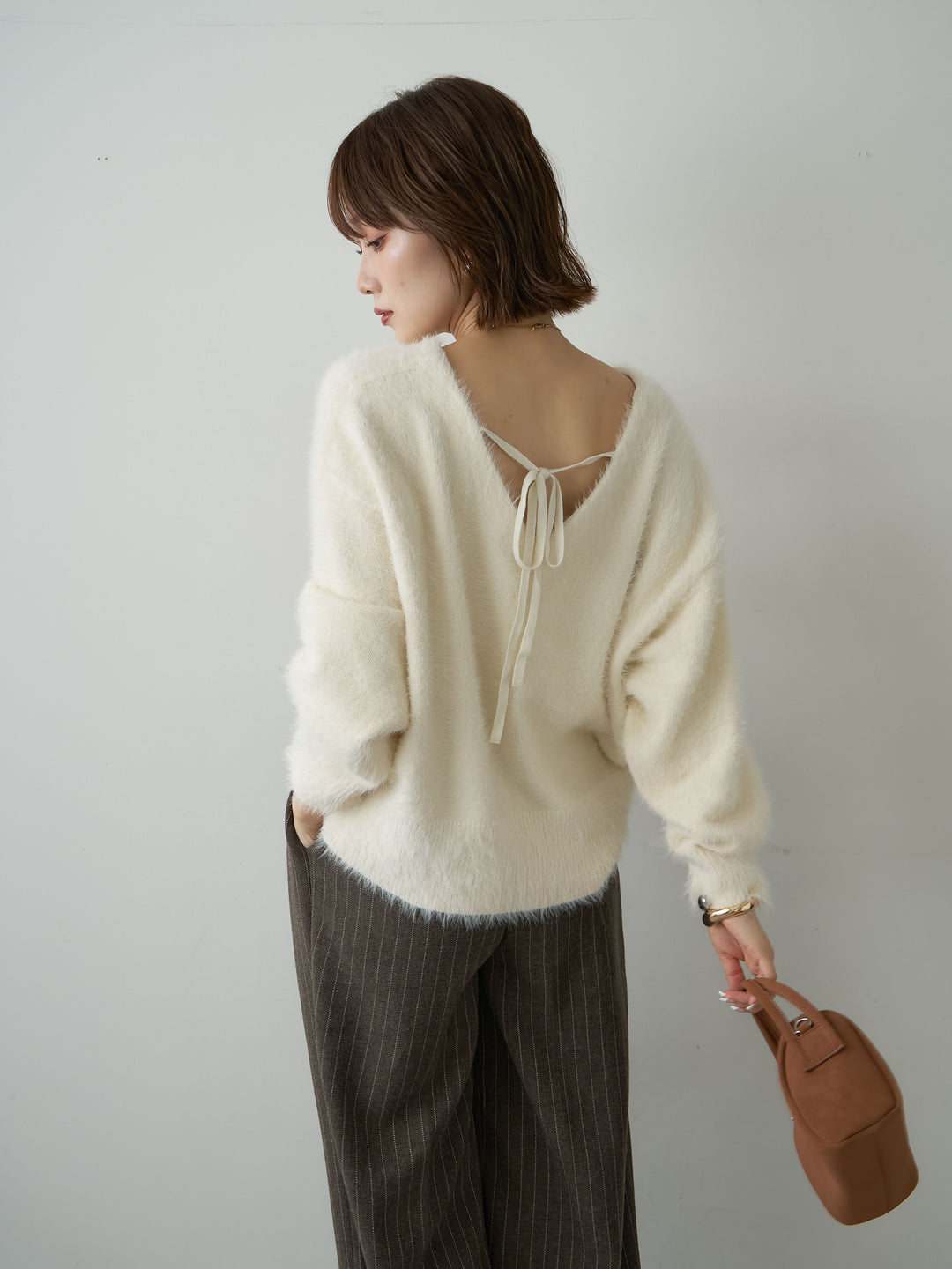 [SET]バックリボンVネックシャギーニットトップス+バックリボンVネックシャギーニットトップス(2set)