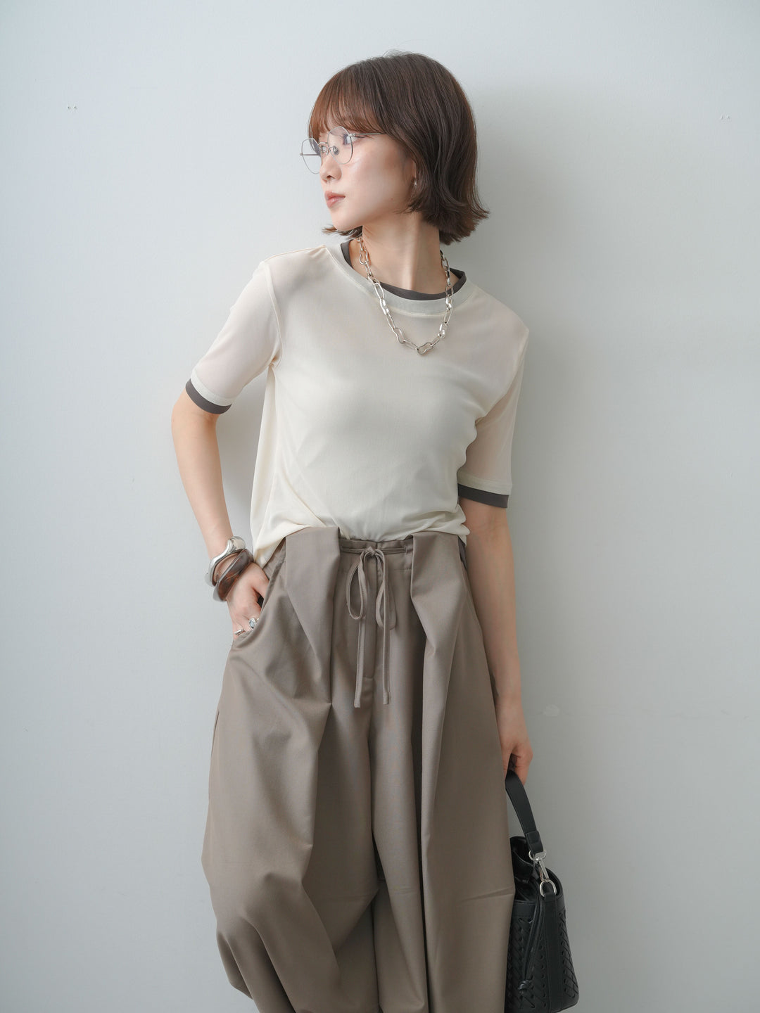 [SET]トリムレイヤードシアー半袖トップス+トリムレイヤードシアー半袖トップス(2set)