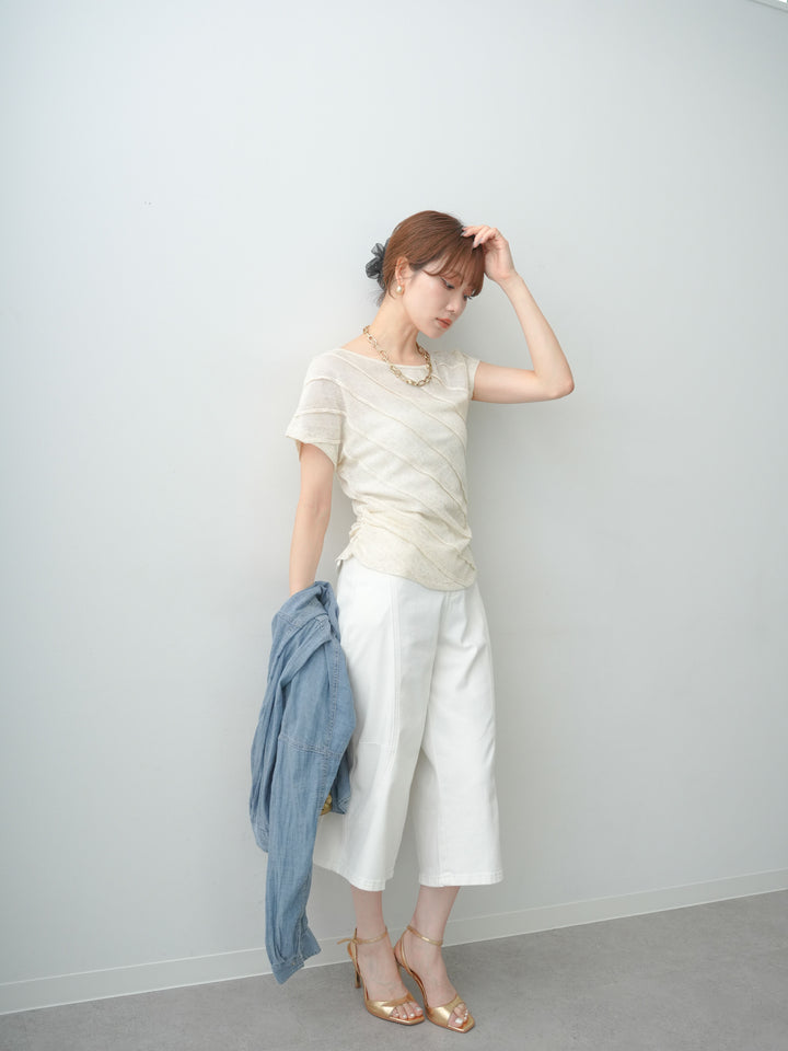 [予約]バイアスアシメシアーフレンチニットトップス/ivory
