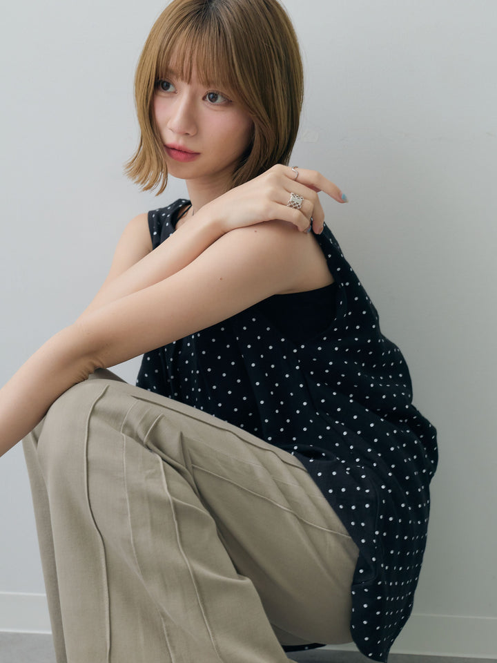 [SET]ドットバックツイストブラウス+センターシームフレアワイドパンツ(2set)