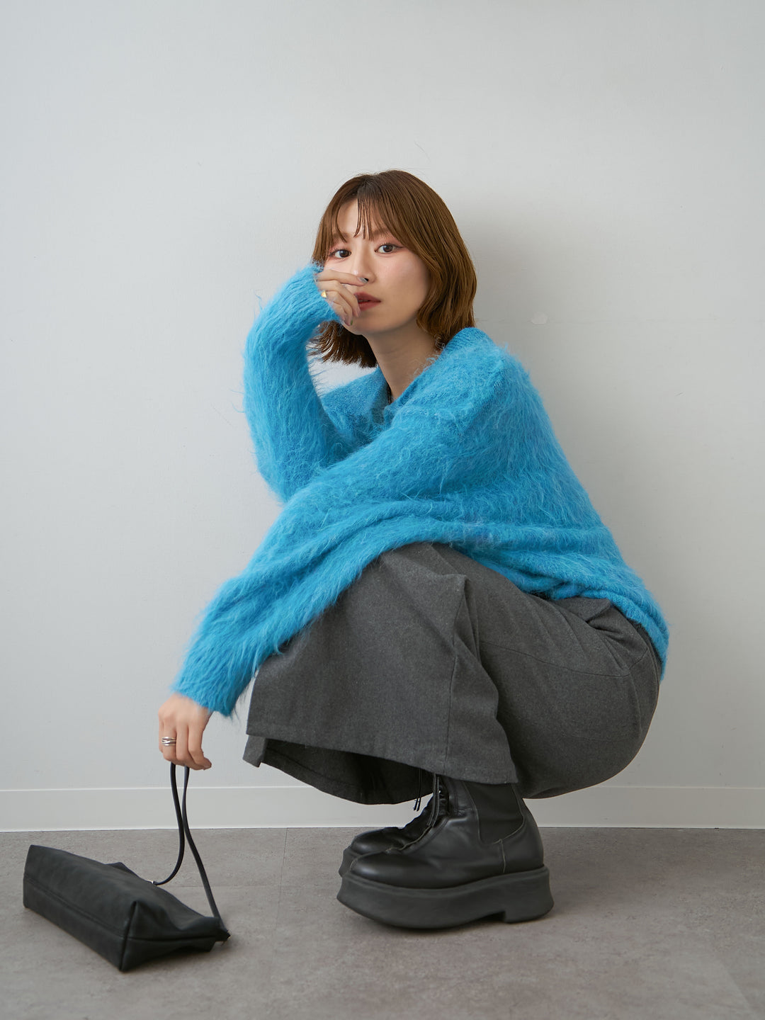 [SET]ヘンリーシャギーニットトップス+選べるアクセセット(2set)